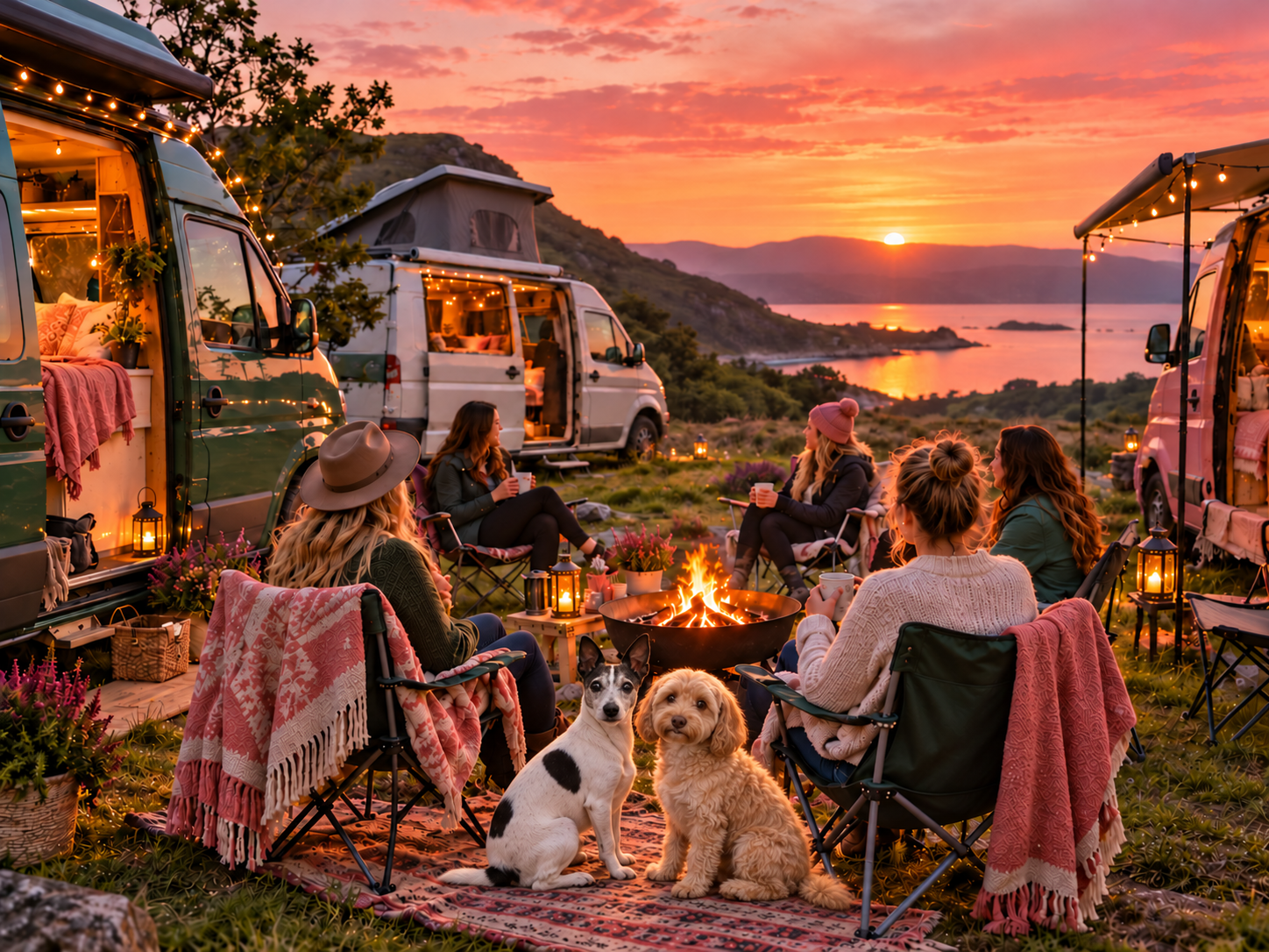 Campervan meetup at sunset